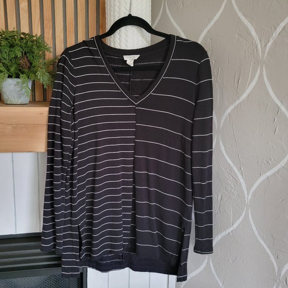 Loft Black with Cream Stripes Long Sleeve Shirt - Picture 1 of 4